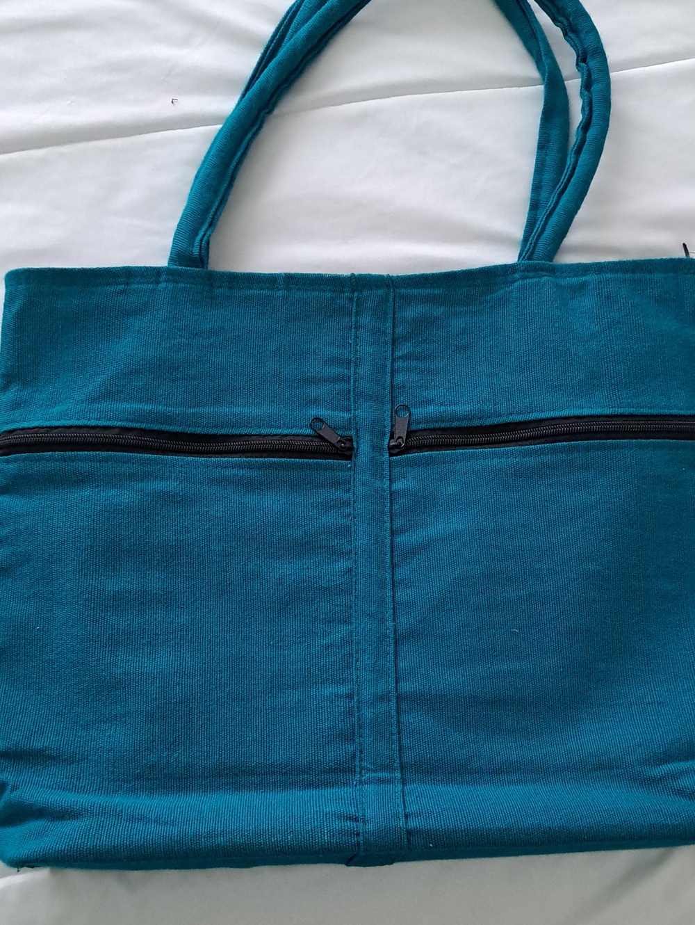 Teal Embroidered Tiger Tote Bag Colorful Tribal Top Zipper Two Back Compartment - Picture 7 of 14